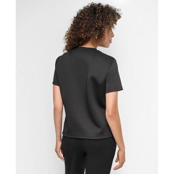 DKNY Women's Crewneck Short-Sleeve Sequin Blouse Black Size M SALE $89 - Picture 4 of 5